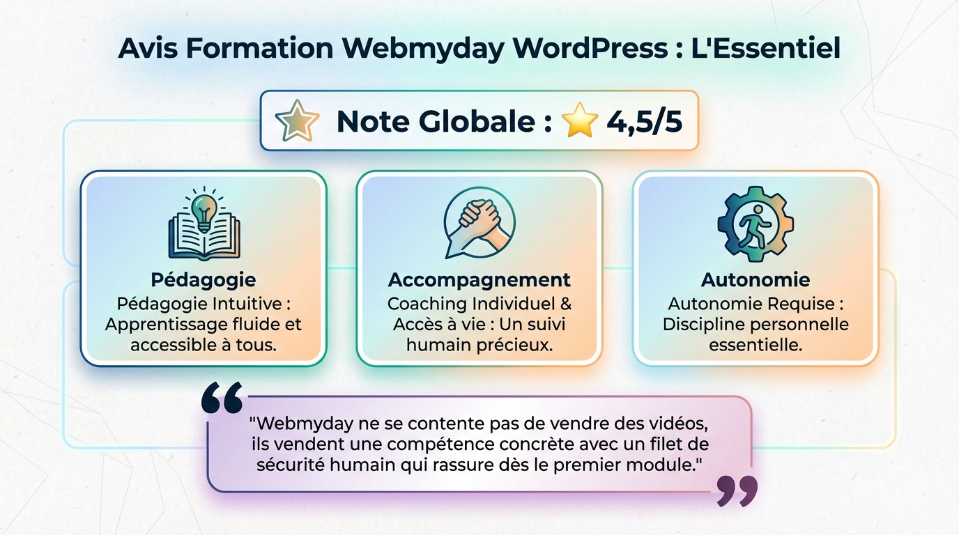 Résumé des points clés de l'avis sur la formation WordPress Webmyday
