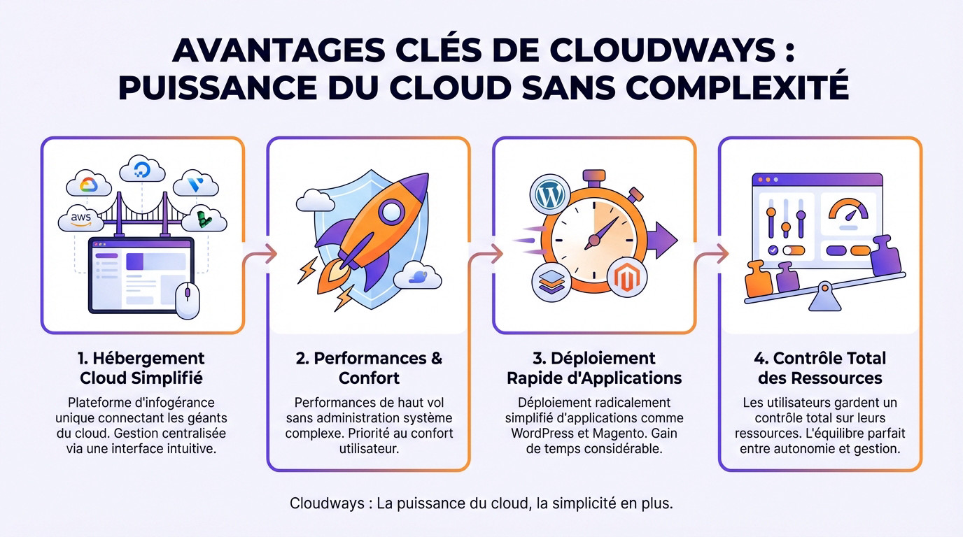 Interface de gestion Cloudways simplifiant l'hébergement cloud sur AWS et Google Cloud