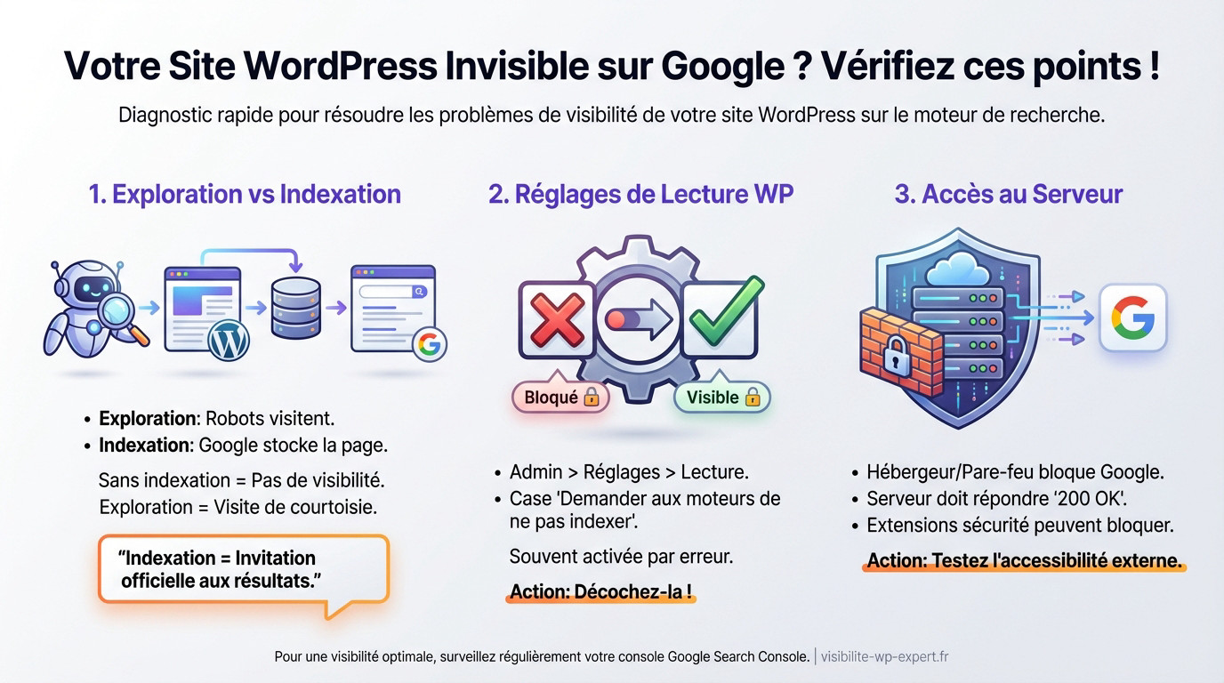 Diagnostic SEO pour comprendre pourquoi un site WordPress n'est pas visible sur Google