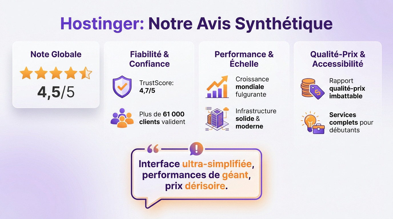 Résumé avis Hostinger : note globale et points clés
