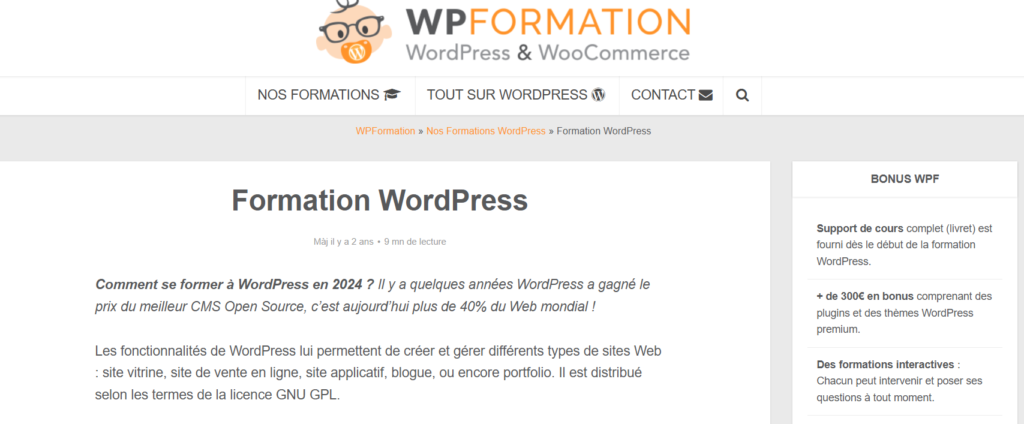 Formation wordpress WPFormation