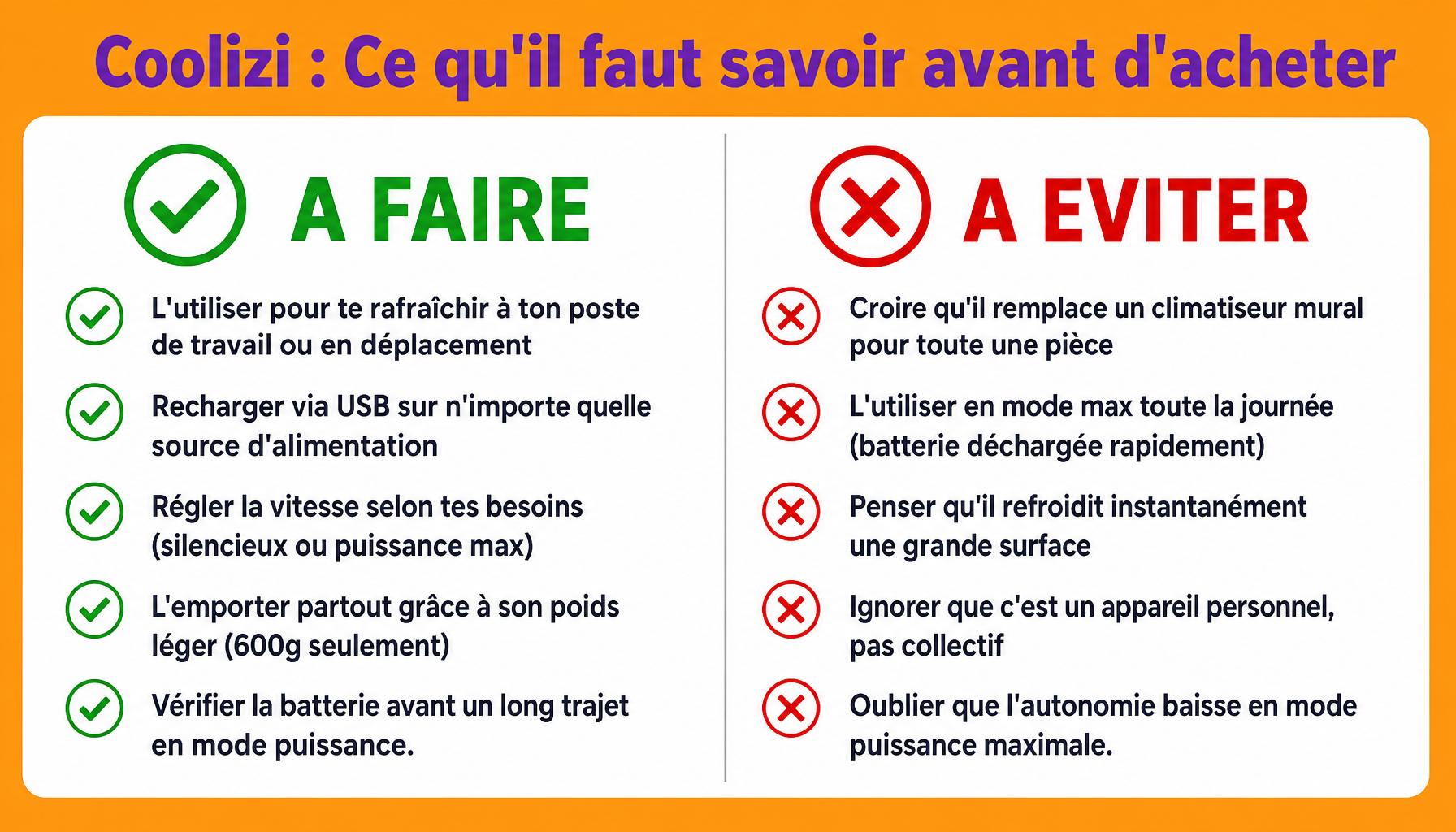 Guide pratique Coolizi Cooling Ace : avantages et limites du climatiseur portable