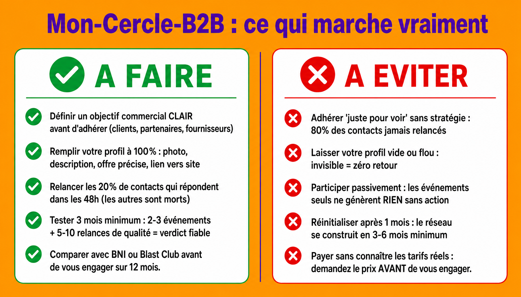 Infographie networking mon-cercle-b2b.fr : bonnes pratiques et erreurs à éviter pour TPE