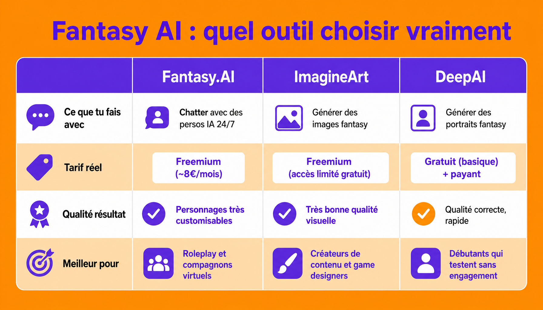 Comparatif des 3 meilleures apps fantasy AI : Fantasy.AI, ImagineArt et DeepAI selon le prix, l'usage et la qualité
