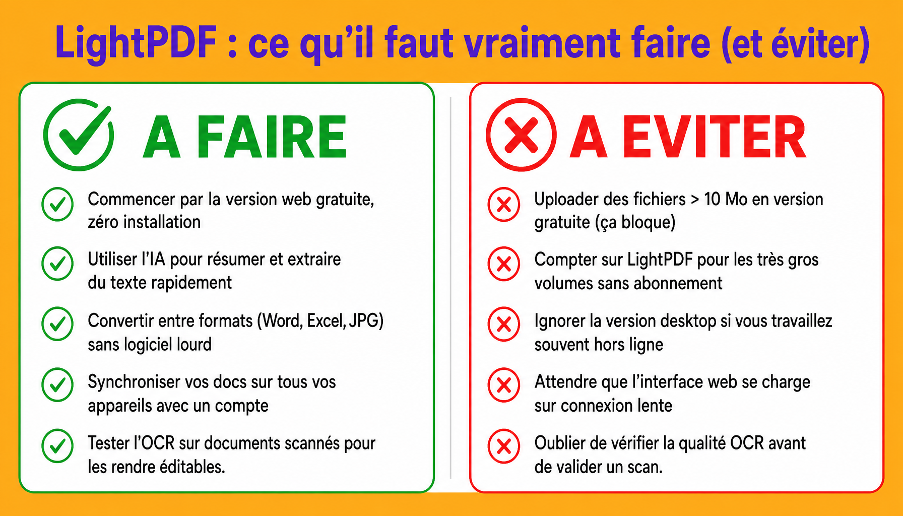 Infographie LightPDF : bonnes pratiques et pièges à éviter pour gérer vos PDF avec l'IA
